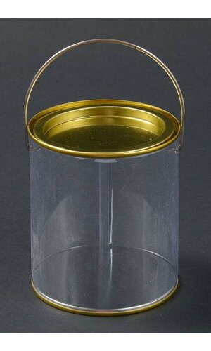 2.75" X 3.5" ROUND CONTAINER W/WIRE HANDLE CLEAR/GOLD PKG/12