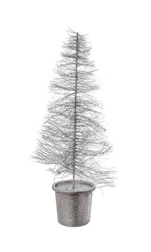 36" POTTED GLITTER/MICA HARDNEEDLE PINE TREE SILVER