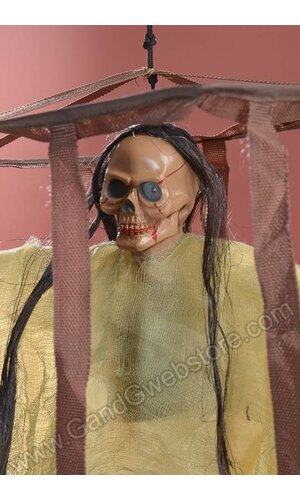 14" X 26" ANIMATED HANGING SKELETON IN CAGE IVORY