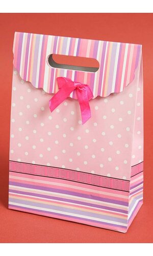 7.5" X 10.5" X 3.5" PAPER GIFT BAG W/BOW PINK PKG/12