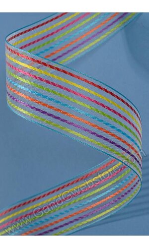 1.5" X 50YDS WIRED RIBBON SHEER STRIPES MULTICOLOR