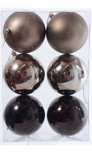 4" PLASTIC BALL SHINY/MATT BLACK/GREY PKG/6