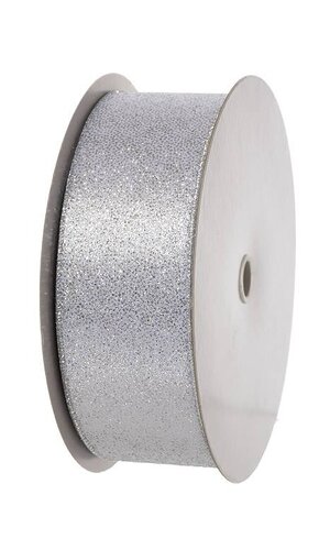 2.5" x 50YDS WIRED SILVER GLITTERED SATIN