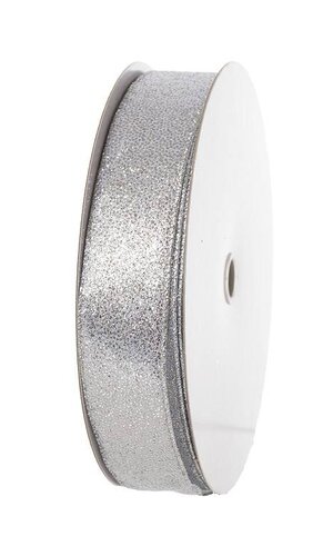 1.5" x 50YDS WIRED SILVER GLITTERED SATIN