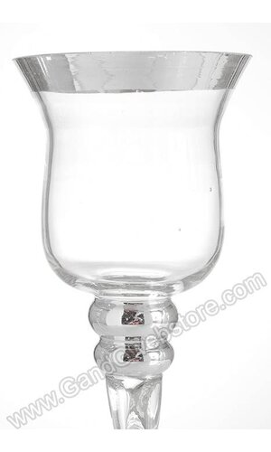 11.75"/13.75"/15.75" GLASS CANDLE HOLDER CLEAR/SILVER SET/3