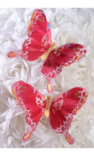 5" FEATHERED BUTTERFLIES RED PKG/12