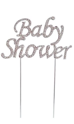 "BABY SHOWER" RHINESTONE MONOGRAM CAKE TOPPER SILVER