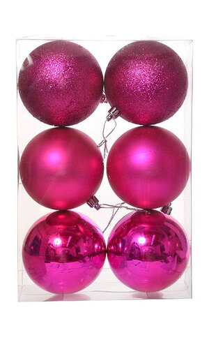 80mm Shiny/matt/glt Ball Ornament Fuchsia Box/6