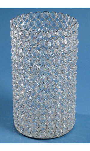 9.25" X 5" CRYSTAL BEAD CANDLE HOLDER SILVER/CLEAR