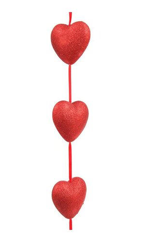 48" X 3.75" GLITTERED SOLID HEART GARLAND RED