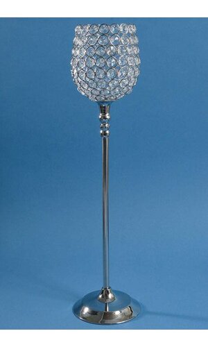23.25" CRYSTAL BEAD CANDLE HOLDER SILVER/CLEAR