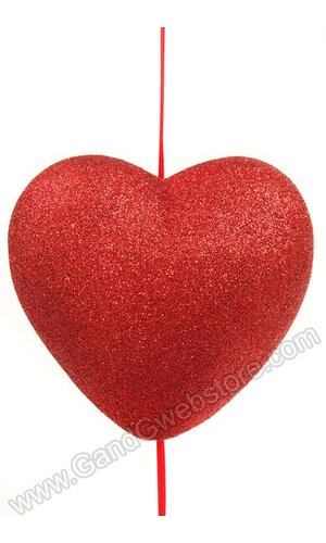 48" X 3.75" GLITTERED SOLID HEART GARLAND RED