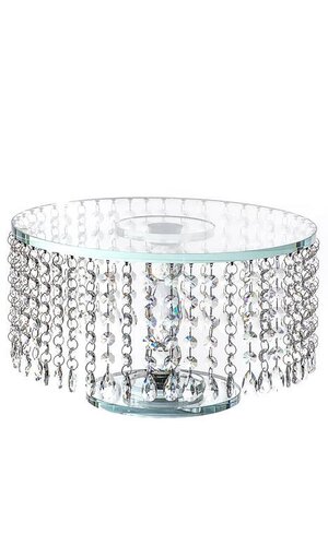 13"X 7.5" RD CRYSTAL CAKE STAND W/BEADS CLEAR