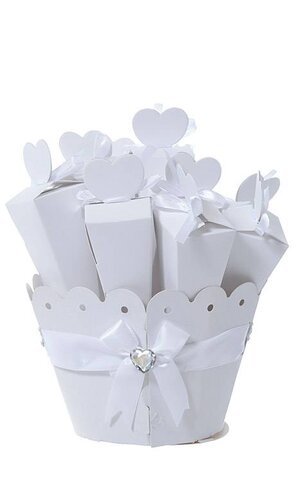CONES X10 W/RIBBON IN ROUND STAND W/CRYSTAL WHITE 5/SETS