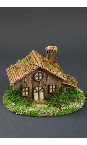 8.5" X 5.5" BIRCH HOUSE W/LOG ROOF NATURAL