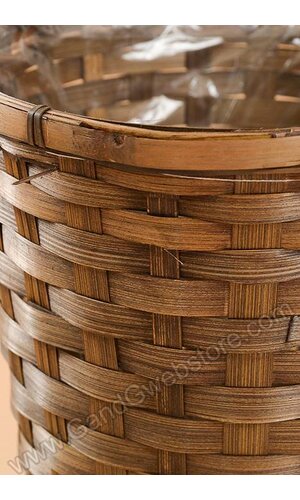 9.5" X 10" STAINED BAMBOO PLANTER BROWN