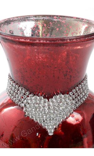 9" ROUND VALENTINE GLASS VASE W/HEART DIAMOND RED