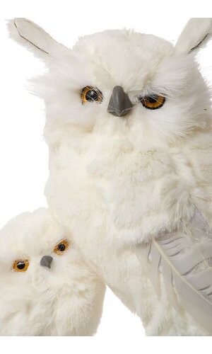 11.5" WHITE FURRED SNOW OWL W/BABY WHITE