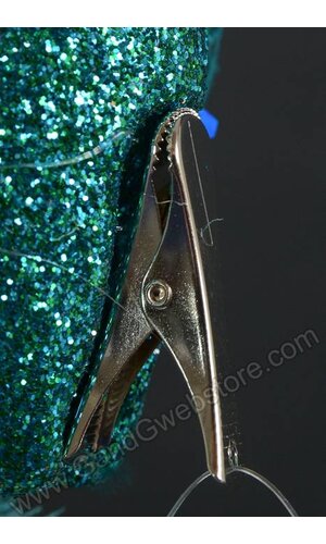 11" GLITTER/SEQUIN PEACOCK W/CLIP TURQUOISE