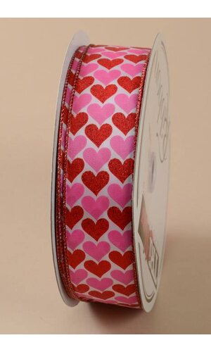 1.5" X 50YDS WIRED STACKED HEARTS RIBBON RED/PINK #9