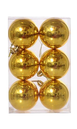 60MM SHINY PLASTIC BALL GOLD PKG/6