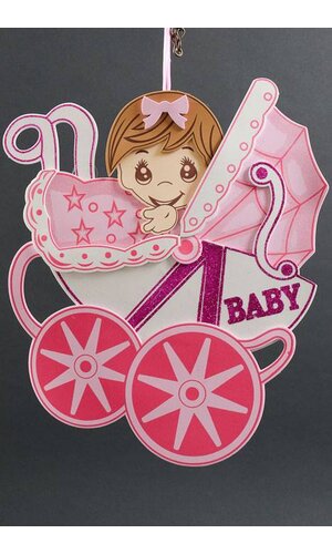 13" X 15.5" BABY SHOWER CARRIAGE FOAM SIGN PINK