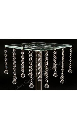 10" X 24.5" GLASS & MIRROR SQUARE STAND W/CRYSTAL BEADS CLEAR