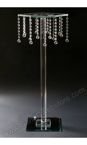 10" X 32" GLASS & MIRROR SQUARE STAND W/CRYSTAL BEADS CLEAR