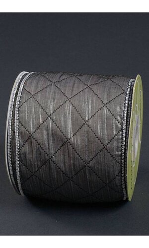 4" X 10YDS WIRED QUILTED JACQUARD RIBBON SILVER/GRAY