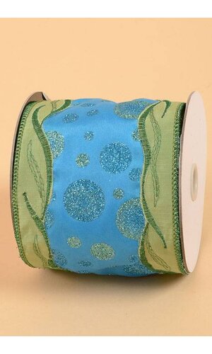 4" X 10YDS DUPION EMBOSSED SEAWEED/BUBBLES RIBBON BLUE/GREEN