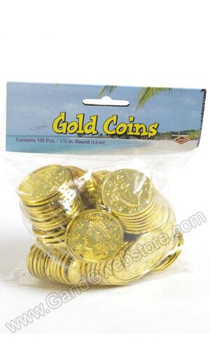 1.5" ROUND PLASTIC COINS GOLD PKG/100