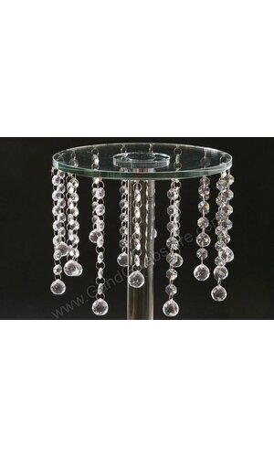 10" X 21" GLASS & MIRROR ROUND STAND W/CRYSTAL BEADS CLEAR