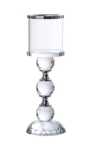 9.75" H GLASS CANDLE STAND SILVER/CLEAR