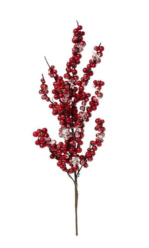 28" SNOW CRUSTED METAL BERRY CLUSTER SPRAY RED