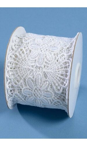 2.5" X 5YDS EMBROIDERY LACE RIBBON WHITE
