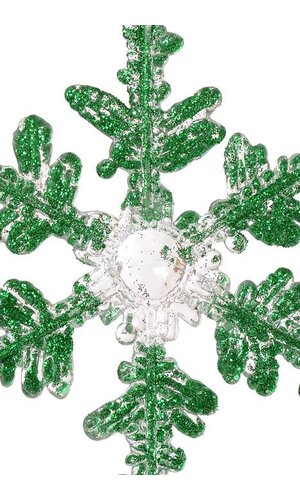 5.25" Glitter Snow Flake Hanging Ornament Apple Green Pkg/6