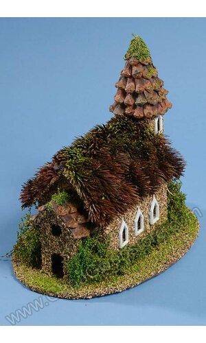 10" X 9" NATURAL CHURCH W/THISTLE ROOF BROWN/GREEN
