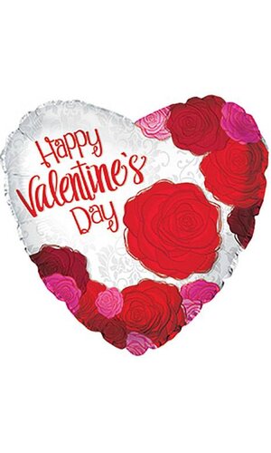 17" HAPPY VALENTINE'S DAY BIG ROSES FOIL BALLOON RED PKG/10