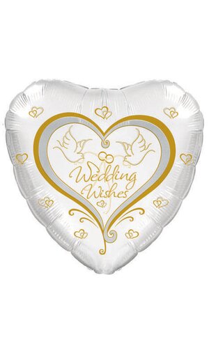 18" HEART SHAPED FOIL BALLOON WEDDING WISHES GOLD/SILVER PKG/10