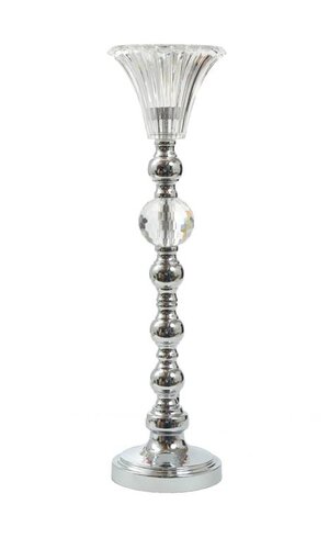 21.25" CANDLE HOLDER W/CRYSTAL SILVER
