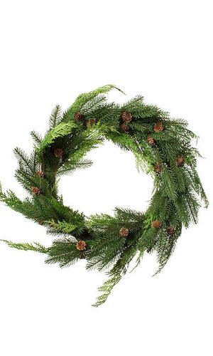 24" JUST CUT PLAS WOODLAND PINES WREATH NATURAL/FROSTED