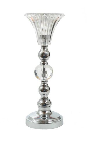 16" CANDLE HOLDER W/CRYSTAL SILVER