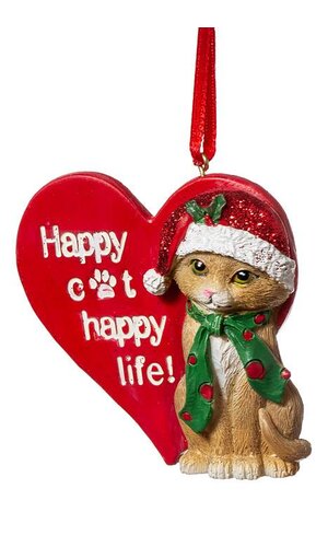 3" RSN HAPPY CAT ORNAMENT RED/GREEN