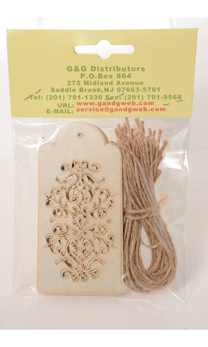 4" X 2" HOLLOW TAG CARD W/ROPE IVORY PKG/25