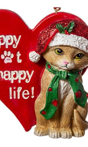 3" RSN HAPPY CAT ORNAMENT RED/GREEN
