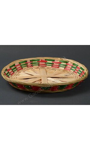 14.5" ROUND BAMBOO BASKETS NATURAL/RED/GREEN