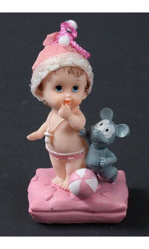 4.5" CERAMIC BABY GIRL W/MOUSE PINK