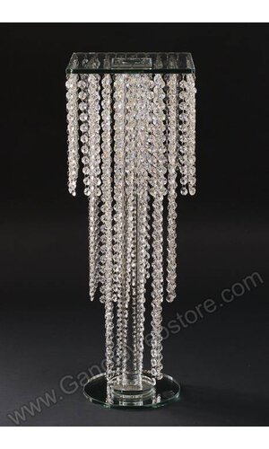 9.5" X 27" SQUARED CRYSTAL CAKE STAND W/3 TIER BEADS CLEAR