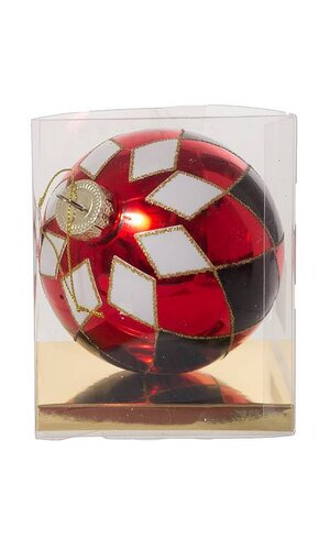 4" GLASS HARLEQUIN BALL ORNAMENT RED/BLACK/WHITE