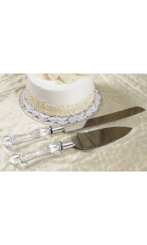 CAKE KNIFE SET W/ACRYLIC HANDLE CLEAR